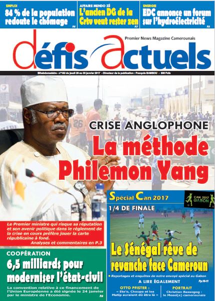 defis_actuels's tweet photo. La Une du bihebdomadaire Défis Actuels du 26 au 30 janvier 2017. https://t.co/0NC0L06wyS