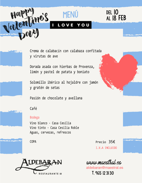 💘 Haz de este #SanValentín la noche más romántica con nuestro #menú especial 💘
 📞 Reservas 965 123 130
maestral.es/noticias/san-v…
#Alicante