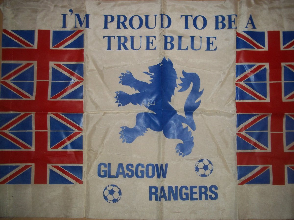 Truebluesjack's tweet image. Flag I bought on one of my first trips to Ibrox in the 1980s