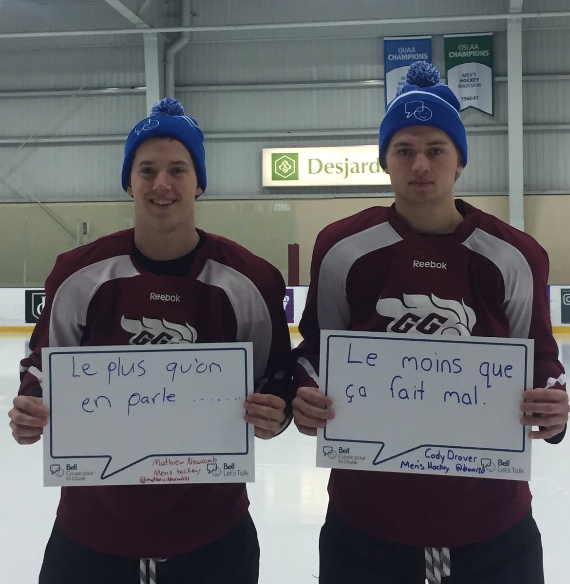 GeeGeesMHKY's tweet photo. # 22 Mathieu Newcomb &amp; # 11 Cody Drover
Positions: Centre &amp; Left Wing
#BellLetsTalk https://t.co/CWXQlirqwb