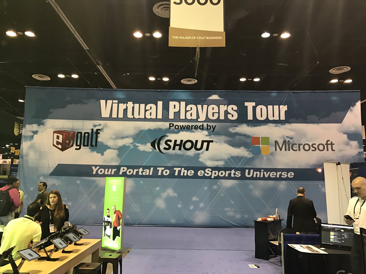 SHOUT2WIN's tweet photo. @SHOUT2WIN and @TruGolfSim Virtual Players Tour banner at the @PGAshow! Virtual Players Tour will be hosted on Microsoft Azure @msPartner https://t.co/DtGdK0udKL