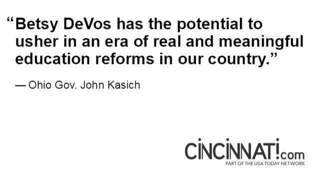 Enquirer's tweet image. John Kasich might not be a big fan of President Donald Trump. But he does like his education nominee. cin.ci/2j5CuUz