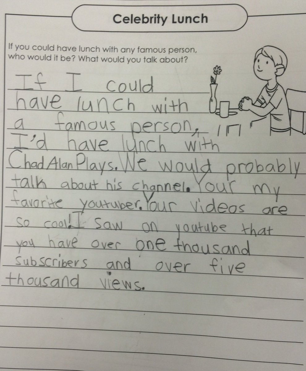 2nd_grade_scots's tweet photo. Today I learned that I'm super out of touch with today's celebrities. Half my class wants to eat lunch with YouTubers! I've never seen one! https://t.co/20QmrCNJnC