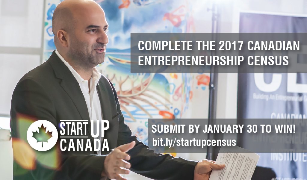 Startup_Canada's tweet photo. Complete the 2017 Canadian Entrepreneurship Census by January 30 for your chance to win! https://t.co/Qndz2gM4kG https://t.co/p3ULf8BKi8