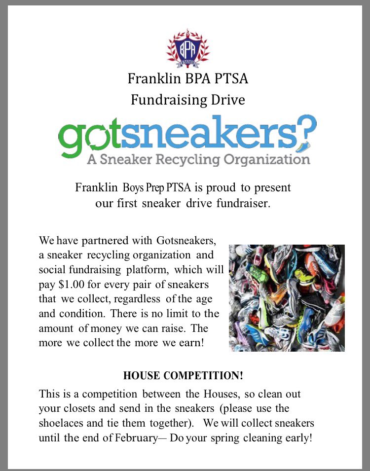 HCPSFranklinBPA's tweet photo. Remember to donate your old sneakers. #BPAservice https://t.co/wpzadSCS9U