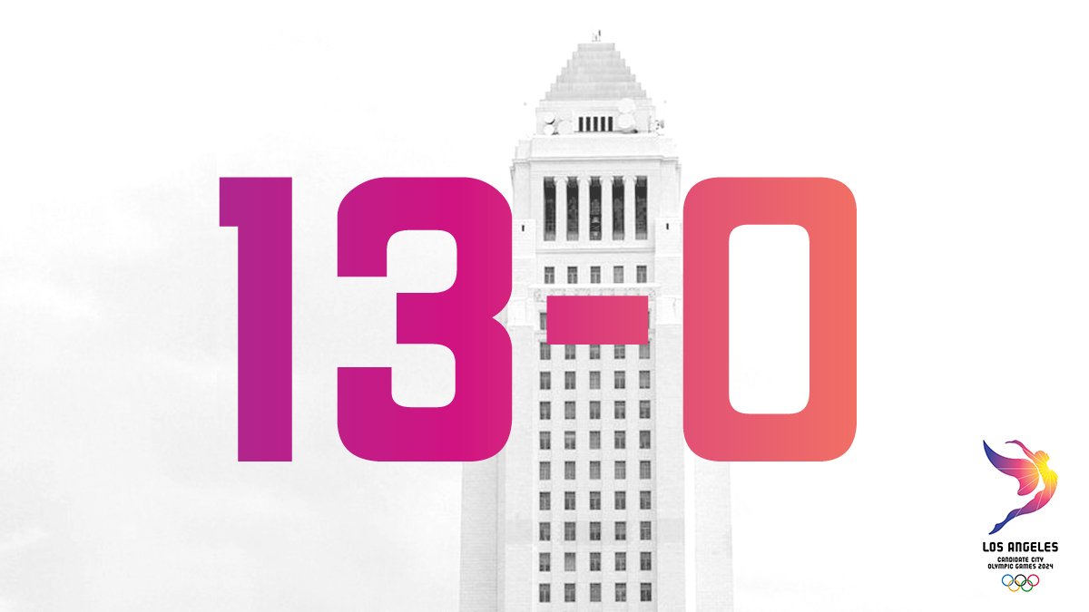 It's unanimous! 🎉 The LA City Council has given final approval for #LA2024 with a vote of 1️⃣3️⃣-0️⃣!
