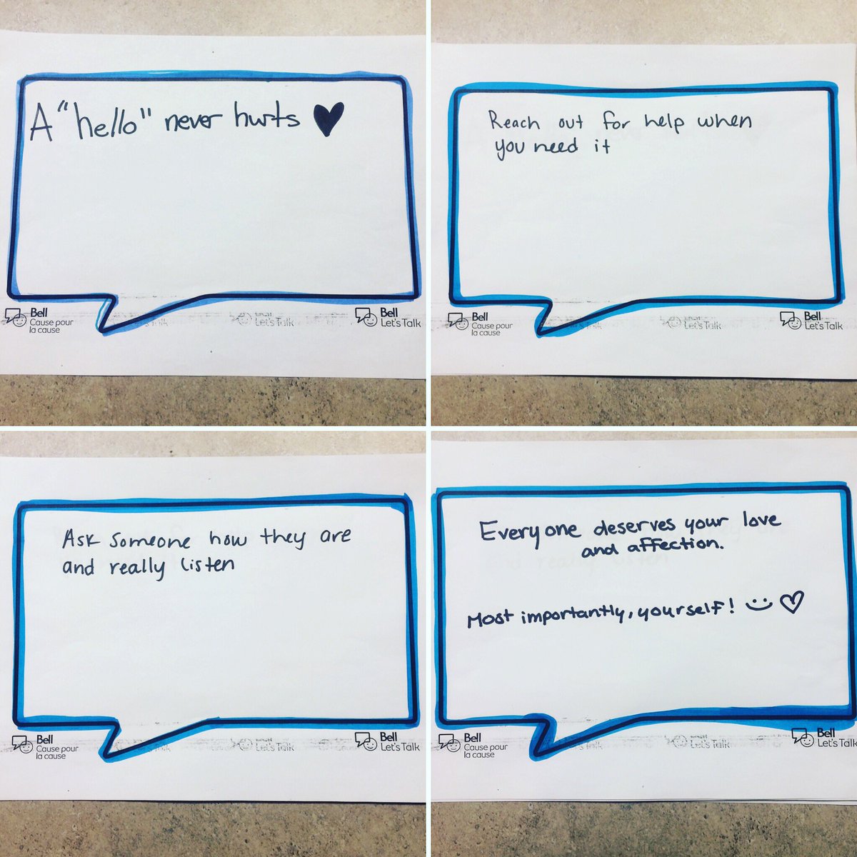 “A ‘Hello’ never hurts”...“Reach out for help when you need it” - inspirational ideas from our #mentalhealth patients on #BellLetsTalk Day!