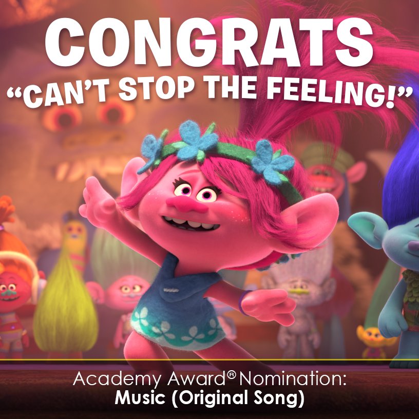 Branchtrolls's tweet photo. Congrats to @jtimberlake for @TheAcademy nomination for #CantStopTheFeeling! Let's celebrate! https://t.co/7EEXrG18di
