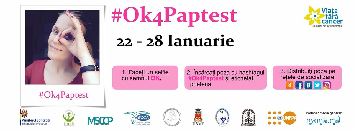 #Ok4Paptest deveniți parte a campaniei de prevenire a cancerului de col uterin. Faceți un selfie cu semnul Ok si distribuiti poza!