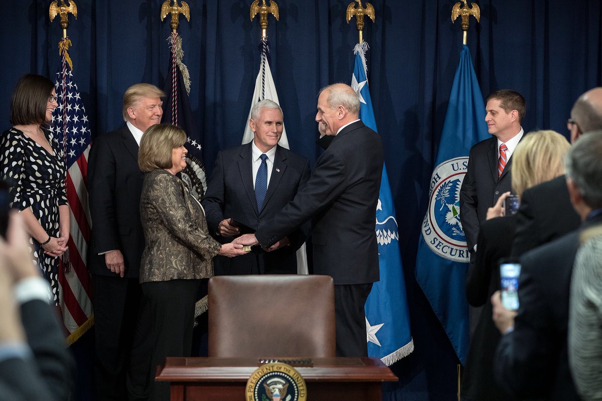 POTUS45's tweet image. .@VP Mike Pence administers the oath of office to Secretary John F. Kelly @DHSgov this afternoon.