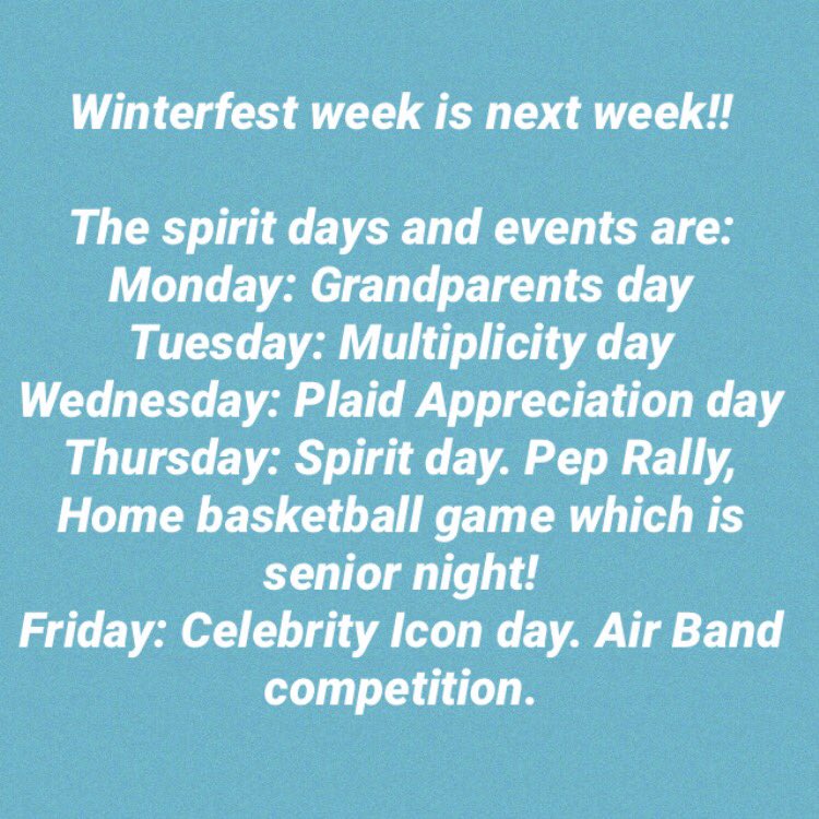 stucofhhs's tweet photo. Wear your best outfits next week for the spirit days!! https://t.co/JVsaD7WQ1W