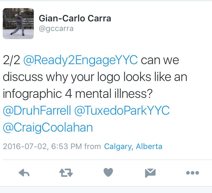 Ready2EngageYYC's tweet photo. Sadly some elected #yyccc reps such as @gccarra think mental health is a punch-line. It's not funny #yyc #ableg #bellletstalk #cdnpoli https://t.co/sbE6448IhB