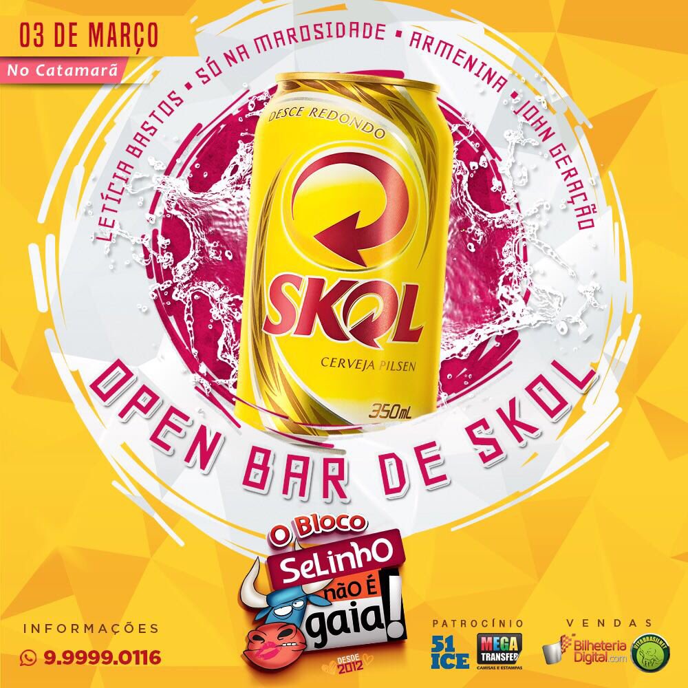 O OPEN BAR gelado de <a href="/skol/">Skolzinha ↻</a> mais barato do carnaval  por 59,90😱.
Bloco selinho não é Gaia.
_
Vendas:
📍Vitabrasilnet
📍BilheteriaDigital.com