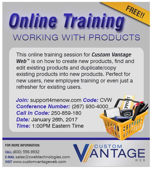 cwebtech's tweet image. Reminder: Join us tomorrow for the first FREE Online Training Session on setting up products #CustomVantageWeb #BusinessSupportHour