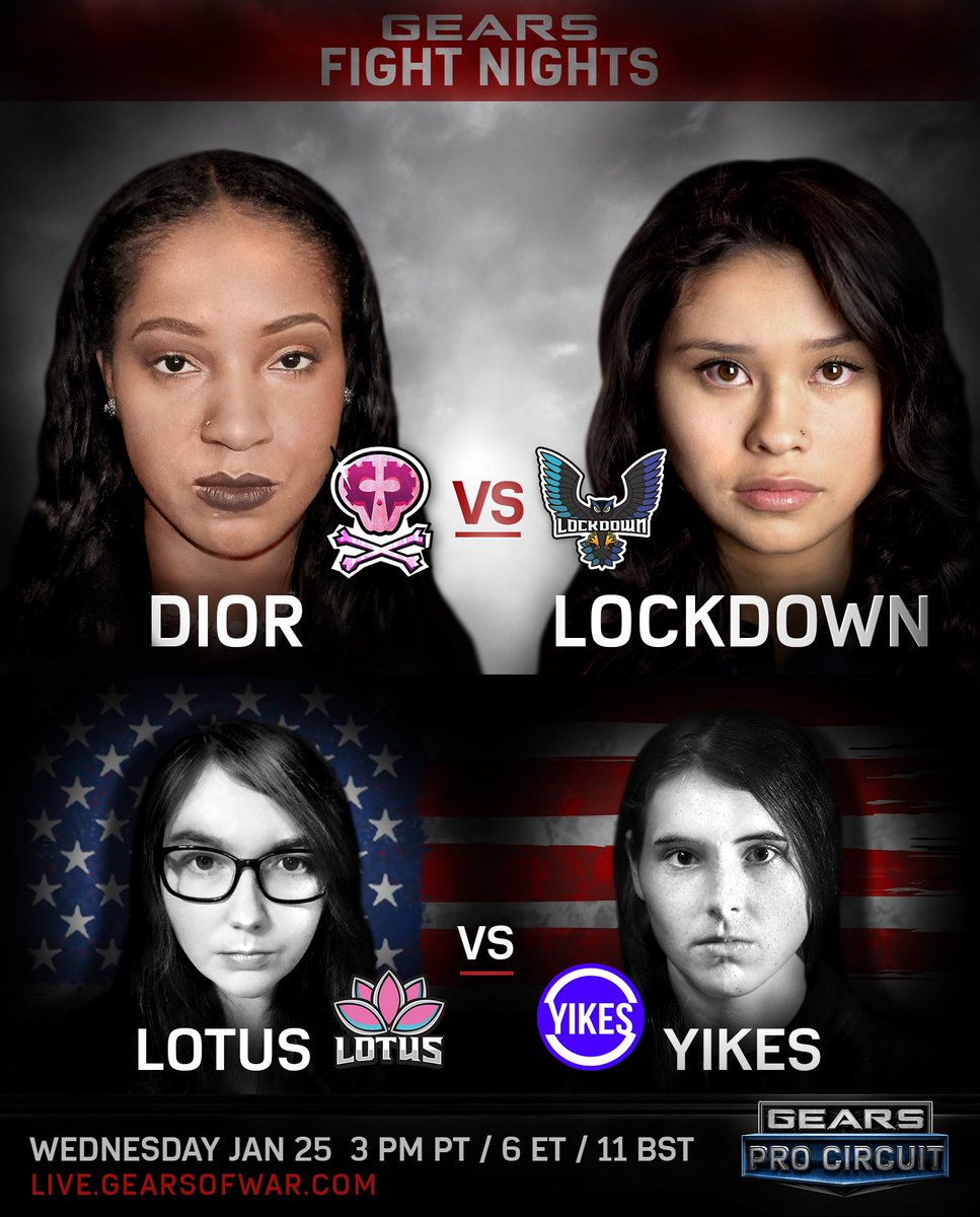 GearsEsports's tweet photo. LIVE NOW: Gears Fight Nights features 4 amazing all-female teams. Who will take the top spot? https://t.co/6Rp7mmxTzQ #GearsFightNights https://t.co/W2BdDsORCH