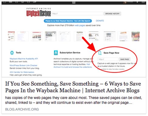 Internet Archive 6 Ways To Save Web Pages In The Wayback Machine Including Googlechrome Extension And Wikipedia Bookmarklet T Co 7hw7sbah1h T Co L6kstfq4yk Twitter