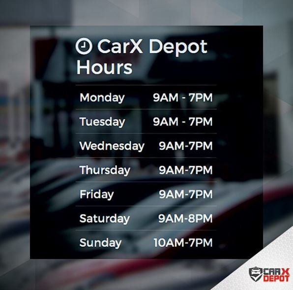 CarXdepot's tweet photo. We open from Monday to Saturday from 9am to 7 am and on Sunday from 10 am to 7pm. We are waiting for you! #CarXDepot #CarXFamily #horario https://t.co/ldNsG2n2AT