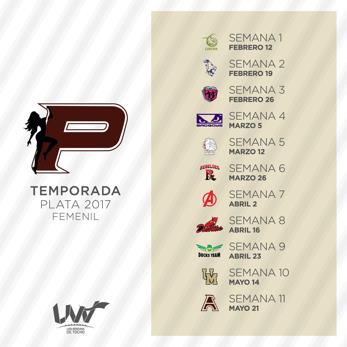 LigaMexTocho's tweet photo. Calendario de juegos de: 

#SangreAzulPielDorada 🐆
#LincesPride 🐕
#TodoElDía 💃🏻
#DejamosTodo 👨🏼‍🎤 https://t.co/rxDhQSuyGm