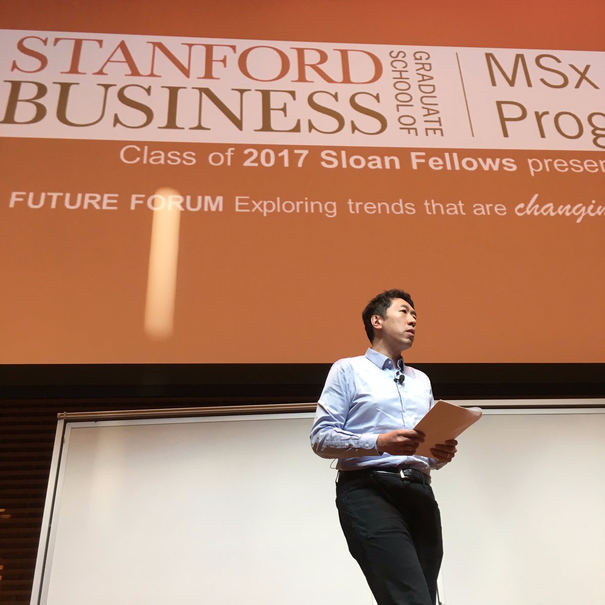 StanfordGSB's tweet photo. .@StanfordMSx Future Forum: Artificial Intelligence: Separating Hype From Reality, presented by @AndrewYNg. #MSxForum https://t.co/lvPAg7gnlK