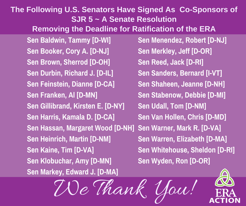 ERAAction's tweet photo. MANY THANKS! 5 new Senate co-sponsors of #SenBenCardin's #SJR5! @SenatorDurbin @SenatorHassan @KamalaHarris @MartinHeinrich @SenatorShaheen https://t.co/1qOJ3lc1oC