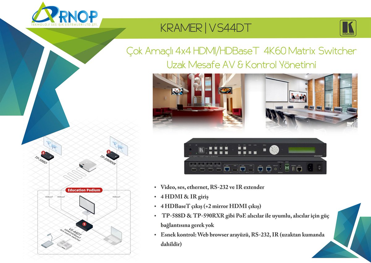 Arnopltd's tweet photo. KRAMER | VS44DT 
Çok Amaçlı 4x4 HDMI/HDBaseT  4K60 Matrix Switcher
Uzak Mesafe AV &amp; Kontrol Yönetimi
#arnop #kramer #vs44dt #video #ses https://t.co/8S8faQOoGM