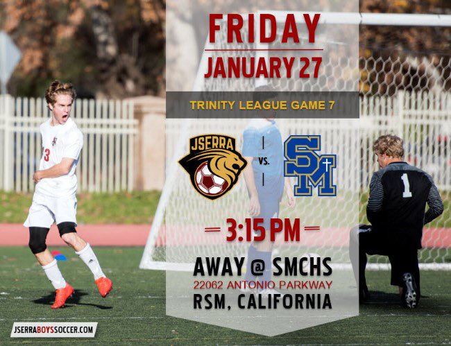 Exciting Match Day this Friday-Lions vs. Eagles, Away @ SMCHS. Varsity game kicks off at 3:15pm and JV at 5pm. #jserrasoccer ⚽️ #LionNation