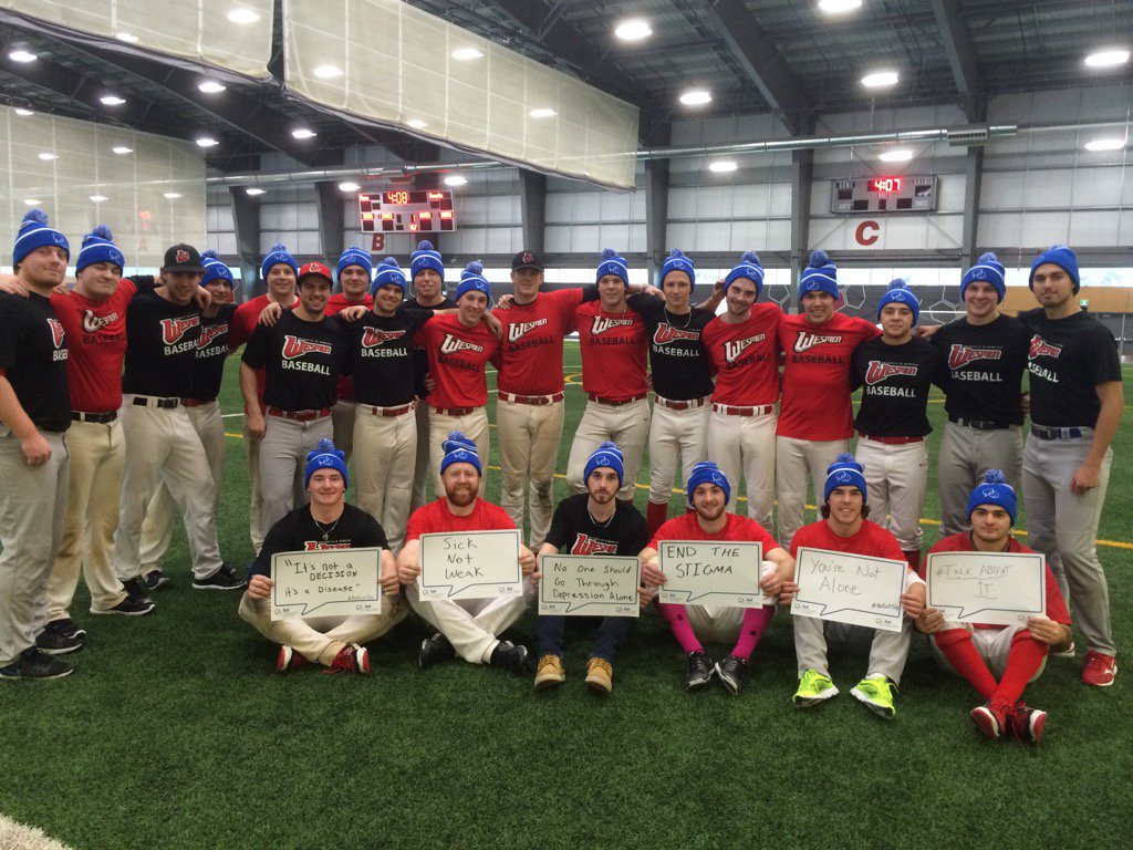 wesmenbaseball's tweet photo. Wesmen Baseball encourages everyone #BellLetsTalk #MentalHealthMatters https://t.co/OUmrZQ79Lo