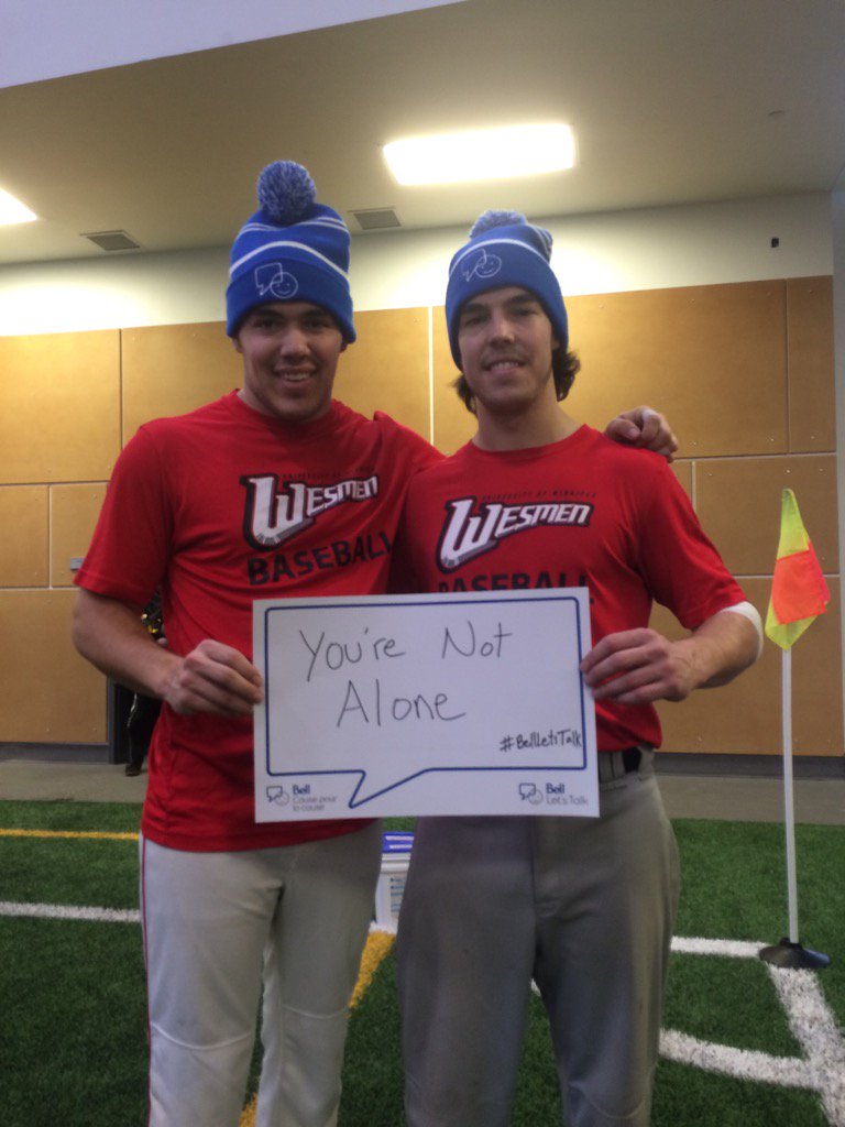 wesmenbaseball's tweet photo. Wesmen Baseball encourages everyone to talk #BellLetsTalk #MentalHealthMatters #oneteamformentalhealth https://t.co/PAmf1e6i9S