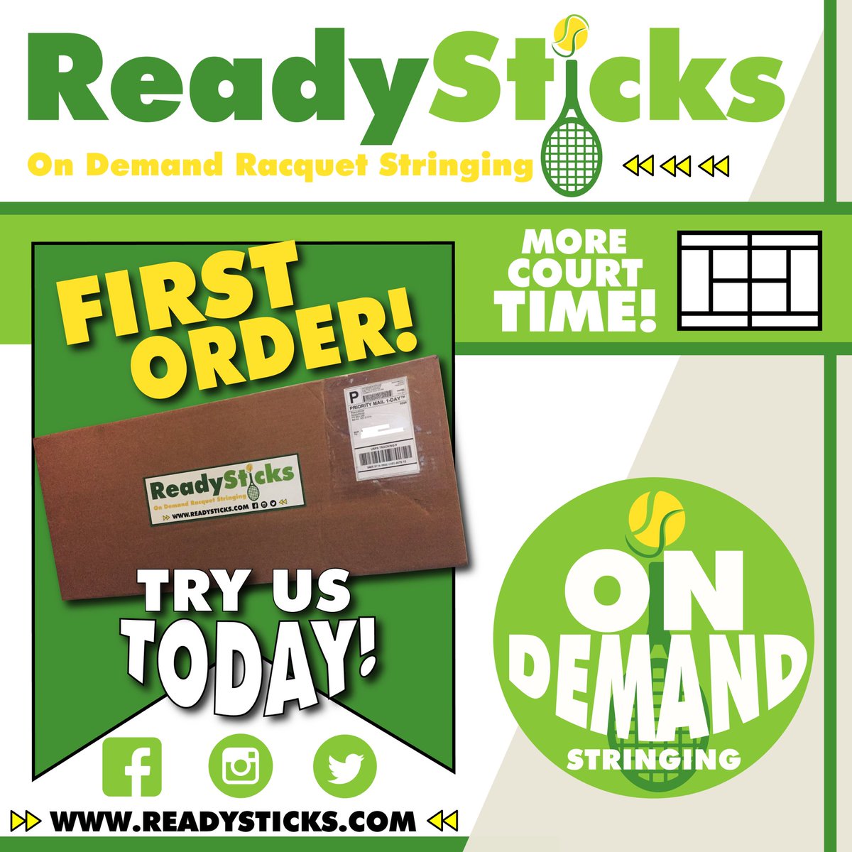 ReadySticks's tweet photo. First order in! Racquet shipped Monday, received Tuesday, strung and shipped out Wednesday!  Back by Friday to owner!  Check us out! #tennis https://t.co/EGDDDlTkR6