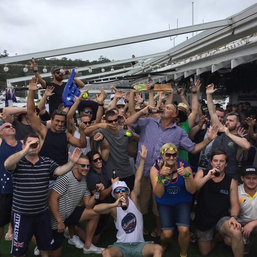TripleMMelb's tweet photo. Stretchhhh! @MervHughes332 and some mates on the #AusOneDayer barge enjoying the cricket and some Australia Day froffies #JohnBostonBeer https://t.co/9mglE7rfV4