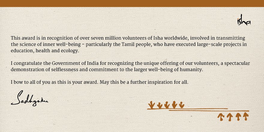 SadhguruJV's tweet photo. #PadmaVibhushan https://t.co/xAYH5cIIwT