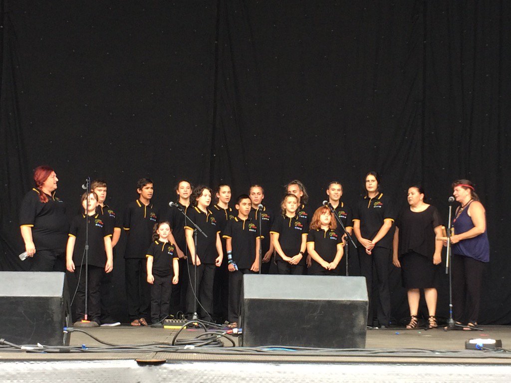 CaptivateParra's tweet photo. Jarara Choir preparing for Welcome to Country at Parramatta Park Australia Day celebrations. https://t.co/M3AlpywxBF