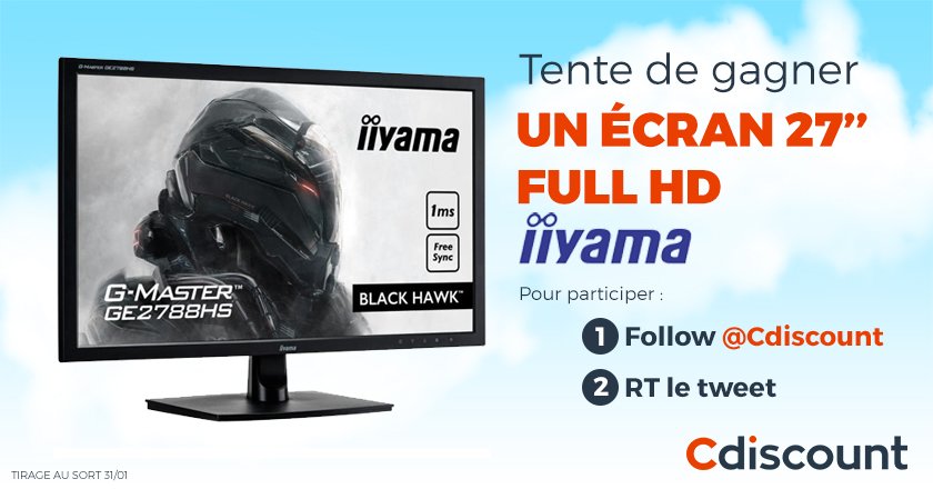 Cdiscount's tweet photo. 🎁 CONCOURS
 
Tente de gagner un écran 27'' iiYama
➔ https://t.co/P3BOFV1aka
 
Pour particper :
RT + Follow @Cdiscount https://t.co/UDzHSWiQmE