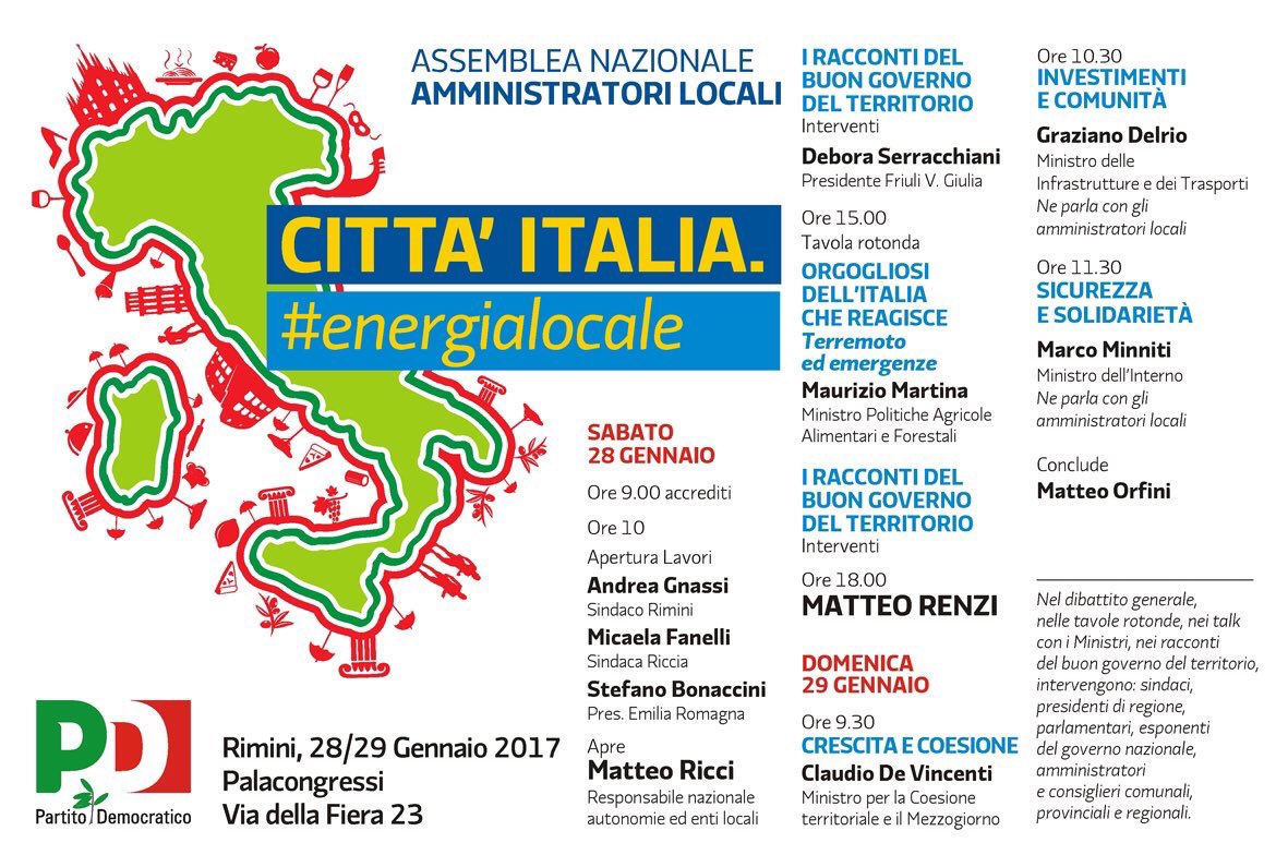 Già mille amministratori <a href="/pdnetwork/">Partito Democratico 🇮🇹 🇪🇺</a> hanno inviato scheda partecipazione per #rimini #energialocale vi aspettiamo