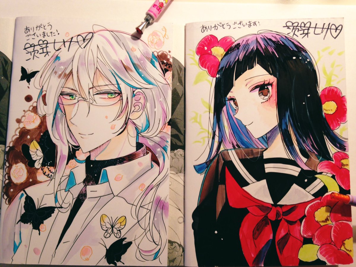 「放課後アンデッド」のプレゼント企画用のサイン本描き終わりました♡最後にそれぞれお名前を入れて発送しますので、もうちょっとお待ちください🙇 