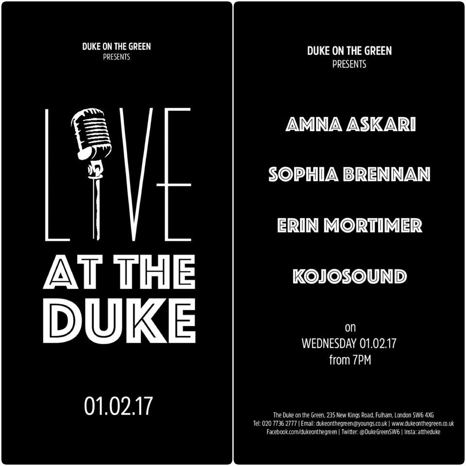 DukeGreenSW6's tweet photo. It's back! #liveattheduke returns next Wednesday 1st February!!! #savethedate #communityontap #livemusic #acousticmusic https://t.co/rxX8EoERu3