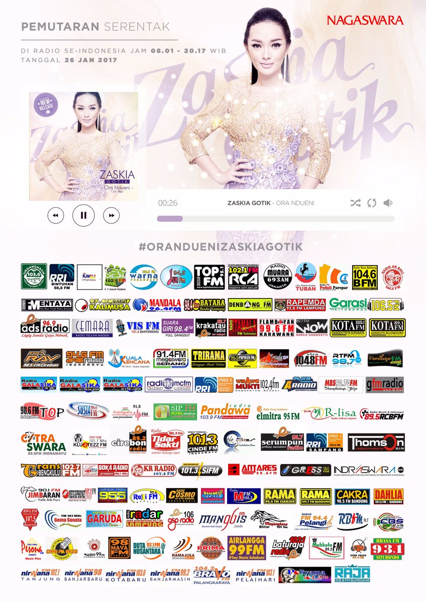 Hari Ini Pemutaran Serentak "ORA NDUENI" Zaskia Gotik di <a href="/indraswarafm/">Baraya Sarerea!!</a> | <a href="/NAGASWARA_ID/">NAGASWARA Music</a> <a href="/Zaskia_Gotix/">Zaskia Nagaswara</a> #OraNdueniZaskiaGotik