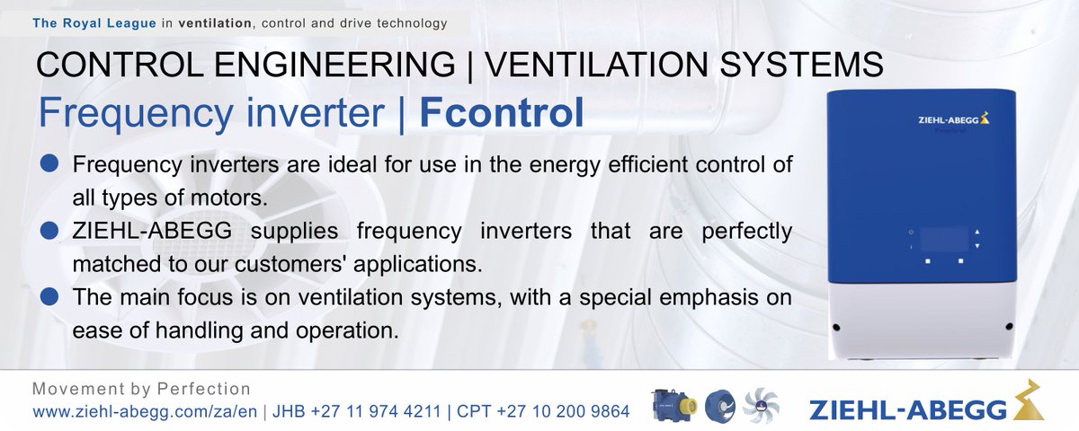 ZiehlAbeggSA's tweet photo. Control Engineering for ventilation systems
#ZiehlAbegg #ZielhAbeggSA #VentilationSystems #ControlEngineering #Fcontrol #cirobertson https://t.co/PRMio3OQgp