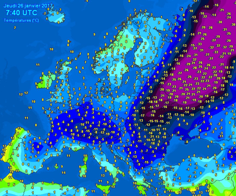 Europa nu nog koud, volgende week al weer 10 graden boven nul in Noord-Nederland. Geleidelijk nemen we afscheid van #koning #winter!