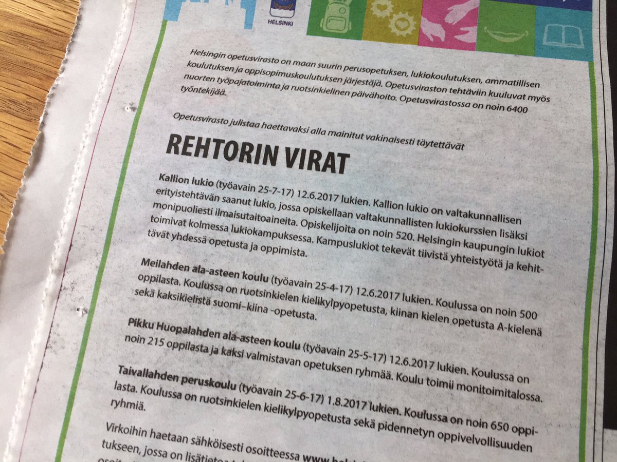 HelsinkiOppii's tweet photo. Kiinnostaisiko #reksihommat #Helsinki’ssä? Meillä virkoja auki: Kallion #lukio + kolme #peruskoulu’a. #rekry https://t.co/Ycc3g1P74h https://t.co/WA3KvTYNpV