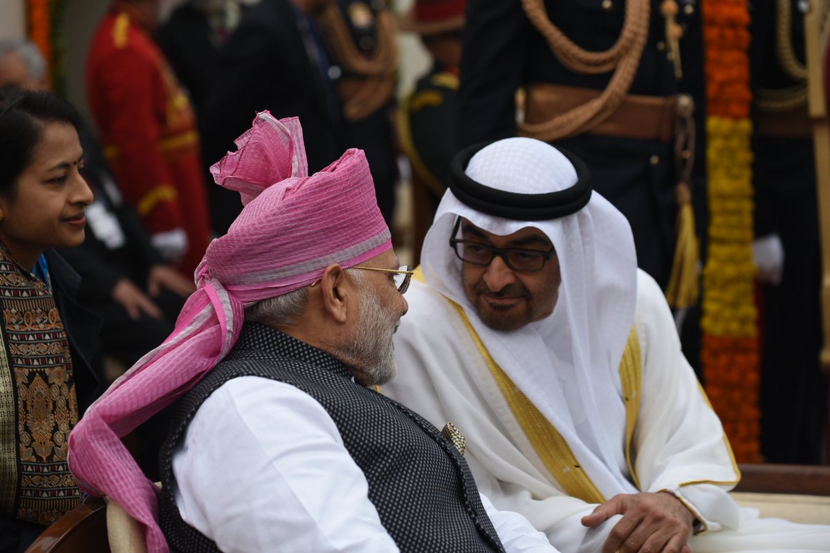 narendramodi's tweet photo. I thank HH Mohamed bin Zayed Al Nahyan for joining us during the #RepublicDay celebrations today. @MBZNews https://t.co/SwrO2yYMEp