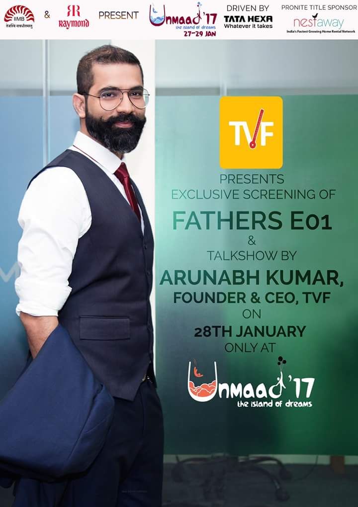 UnmaadIIMB's tweet photo. Exclusive Screening of @TVFQtiyapa F.A.T.H.E.R.S at @IIM_Bangalore on 28th Jan &amp; Talkshow by @TheQtiyapaGuy https://t.co/906SomV2he