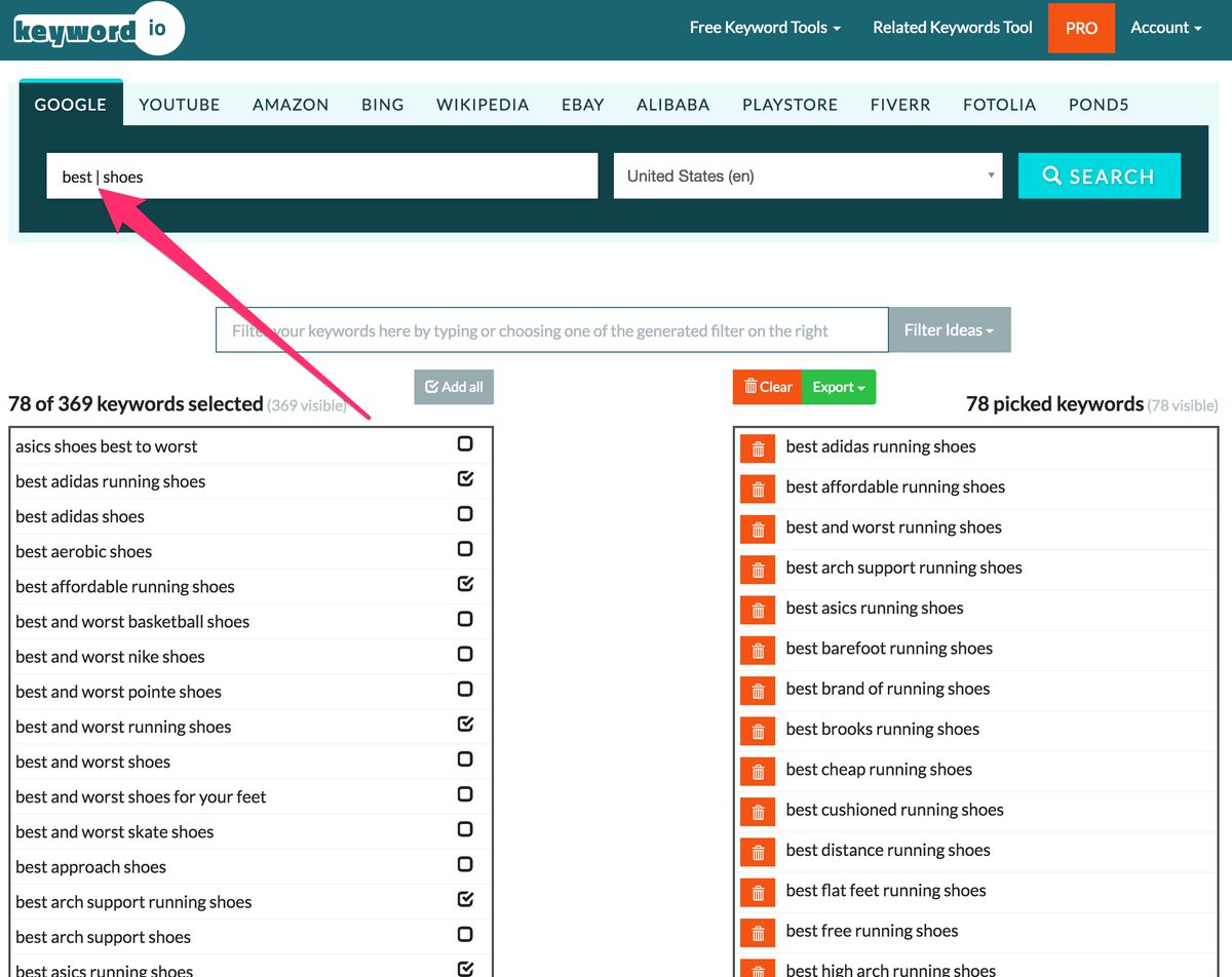 New feature: Get fresh keyword ideas by placing a virtual cursor anywhere in your seed keyword on keyword.io #free #seo #tools