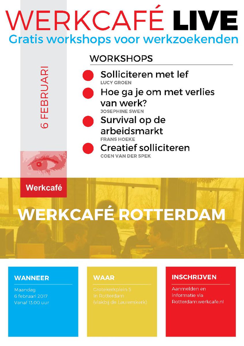 Werkcafe's tweet photo. Je kunt je weer inschrijven voor Werkcafé Live 010. Gratis workshops voor werkzoekenden in Rotterdam Meer info op: https://t.co/9K00FdViDY https://t.co/AocF82vLr6