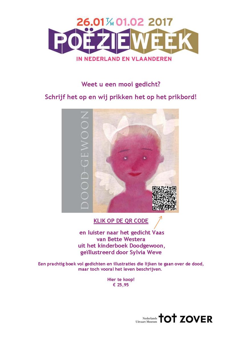 Tot Zover doet mee <a href="/Poezieweek/">Poëzieweek</a> Gedichten thematiek dood in museumcafe en Facebook facebook.com/totzover/ <a href="/Gedichtendag/">Gedichtendag</a> Insturen?Zie poster.