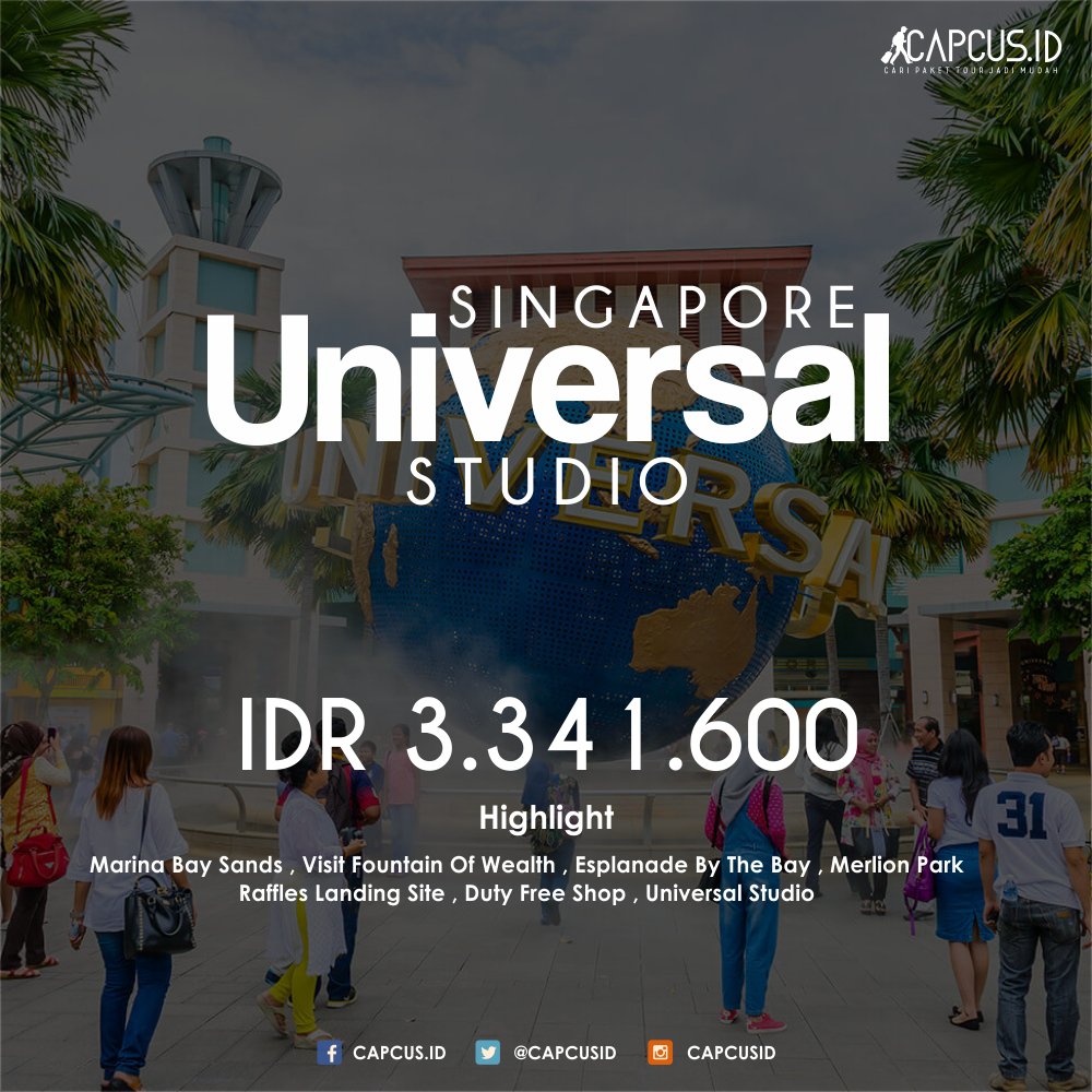 capcusid's tweet photo. 3D/2N Singapore + Universal Studio dari @Greateventtour yang tersedia di Capcus.id dengan harga IDR 3.341.600 /pax

https://t.co/mpbi7NeuRF https://t.co/P9XzKSXtPN
