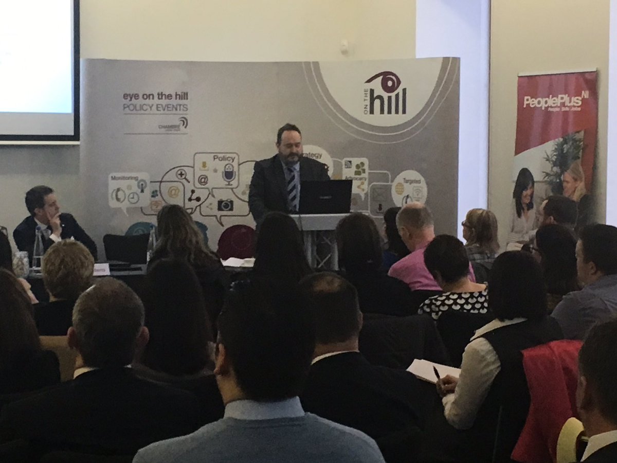 WillChambre's tweet photo. Jim Wilkinson @Economy_NI acknowledges age restriction on apprenticeships in NI issue for employers #eyeonskills @chambrepa @PeoplePlusNI https://t.co/VkBZkbMBr1