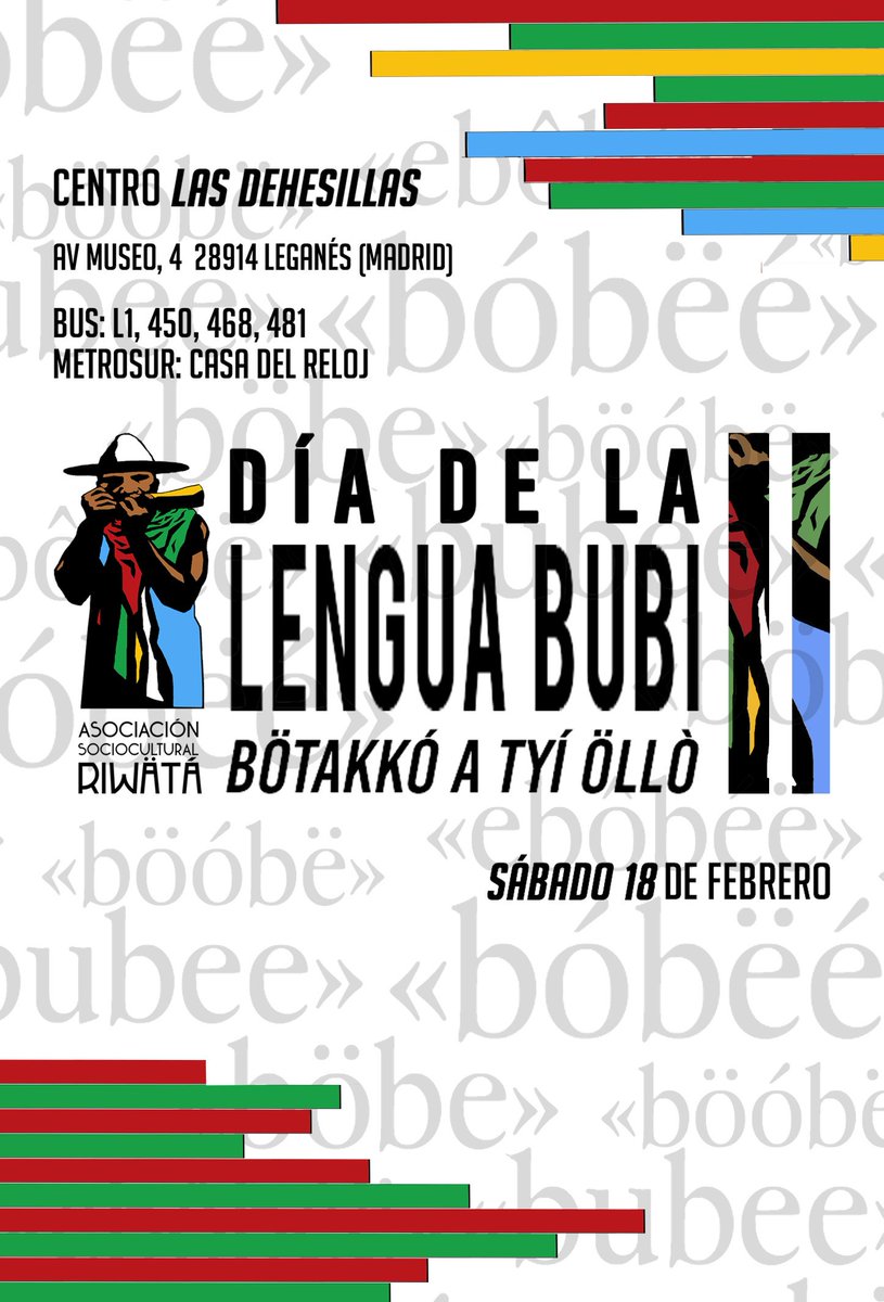 RiwataBioko's tweet photo. Ya está el cartel preliminar del DÍA DE LA LENGUA BUBI II, ¡manteneos al tanto de nuevas noticias! #Riwata #PasionBubi https://t.co/MneJP9Kqpz