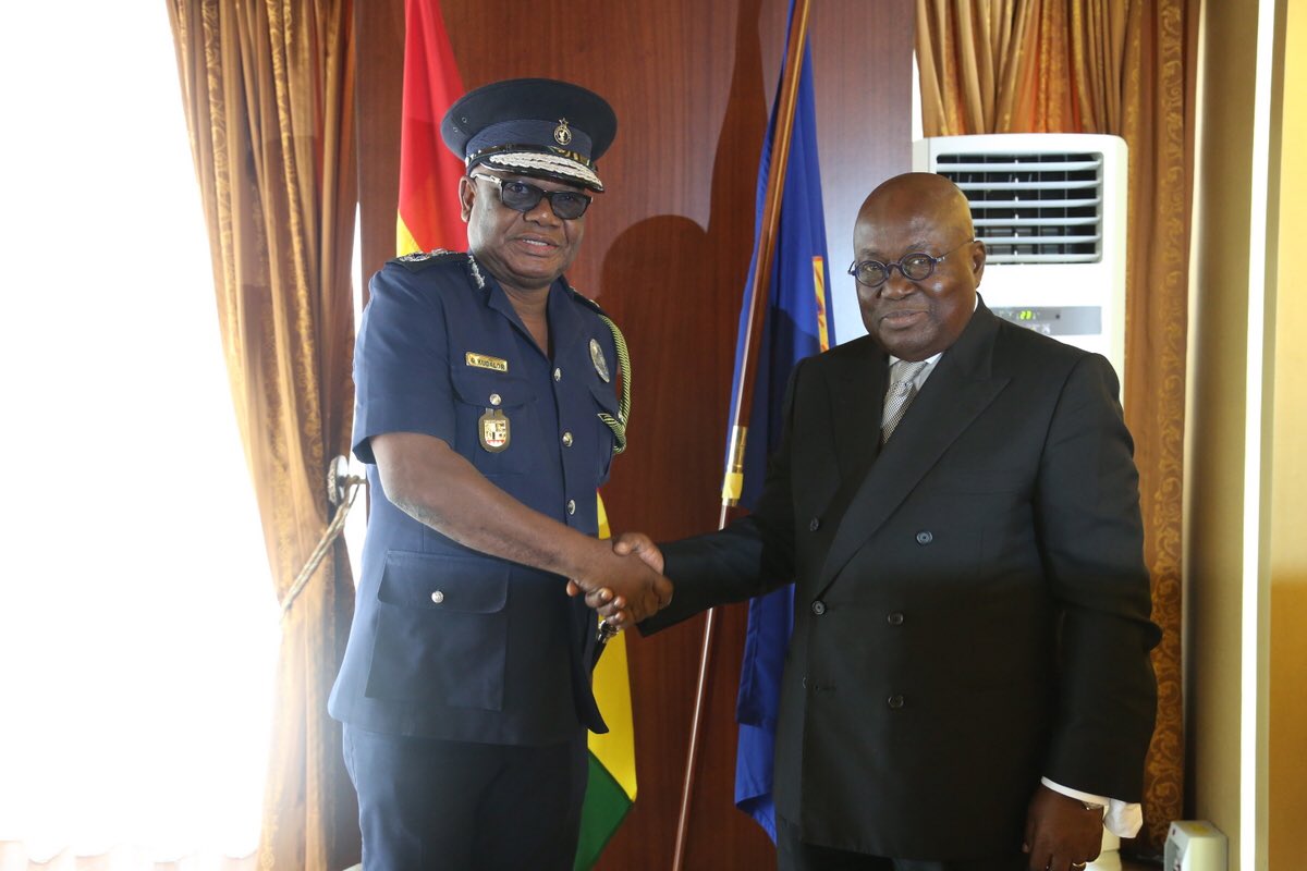 NAkufoAddo's tweet photo. Photo: COP David Asante Apeatu (Acting Inspector General of Police) and Mr. John Kudalor (Immediate Past Inspector General of Police) https://t.co/Y9EiCZYu5E