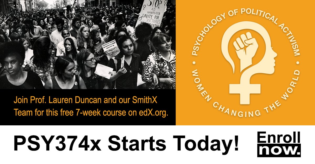 psyactivism's tweet photo. Join us for Psychology of Political Activism: Women Changing the World on edX https://t.co/OiOAzxK3DB @smithcollege @ProfLaurenD @edXOnline https://t.co/Sj1Ctjo5Kn